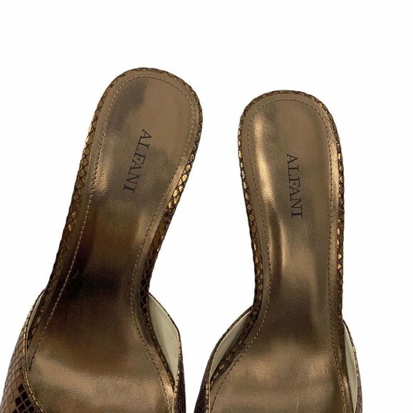 Bronze Metallic Open Toe Heeled Sandals Womens Size 8.5 Faux Snake Alfani Brand - Picture 4 of 8